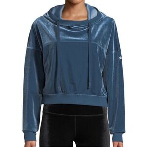 ALO Yoga Layer Velour Long Sleeve Cropped Hoodie - Eclipse Size Large Like New